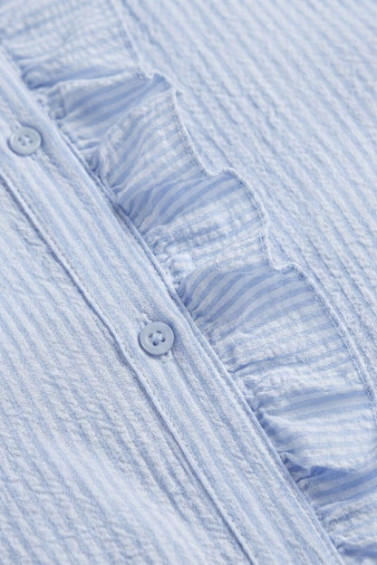 Women's Blouse with Ruffles and Stand-Up Collar