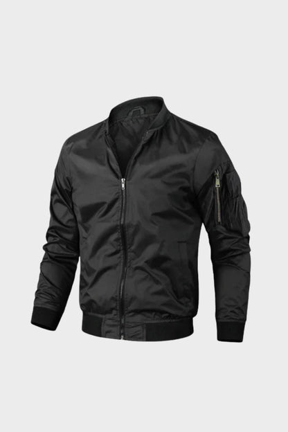 Men's Bomber Jacket with Zip and Stand-Up Collar