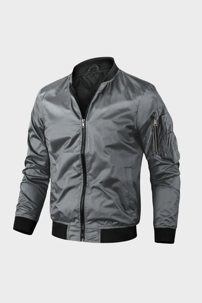 Men's Bomber Jacket with Zip and Stand-Up Collar