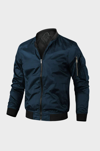 Men's Bomber Jacket with Zip and Stand-Up Collar