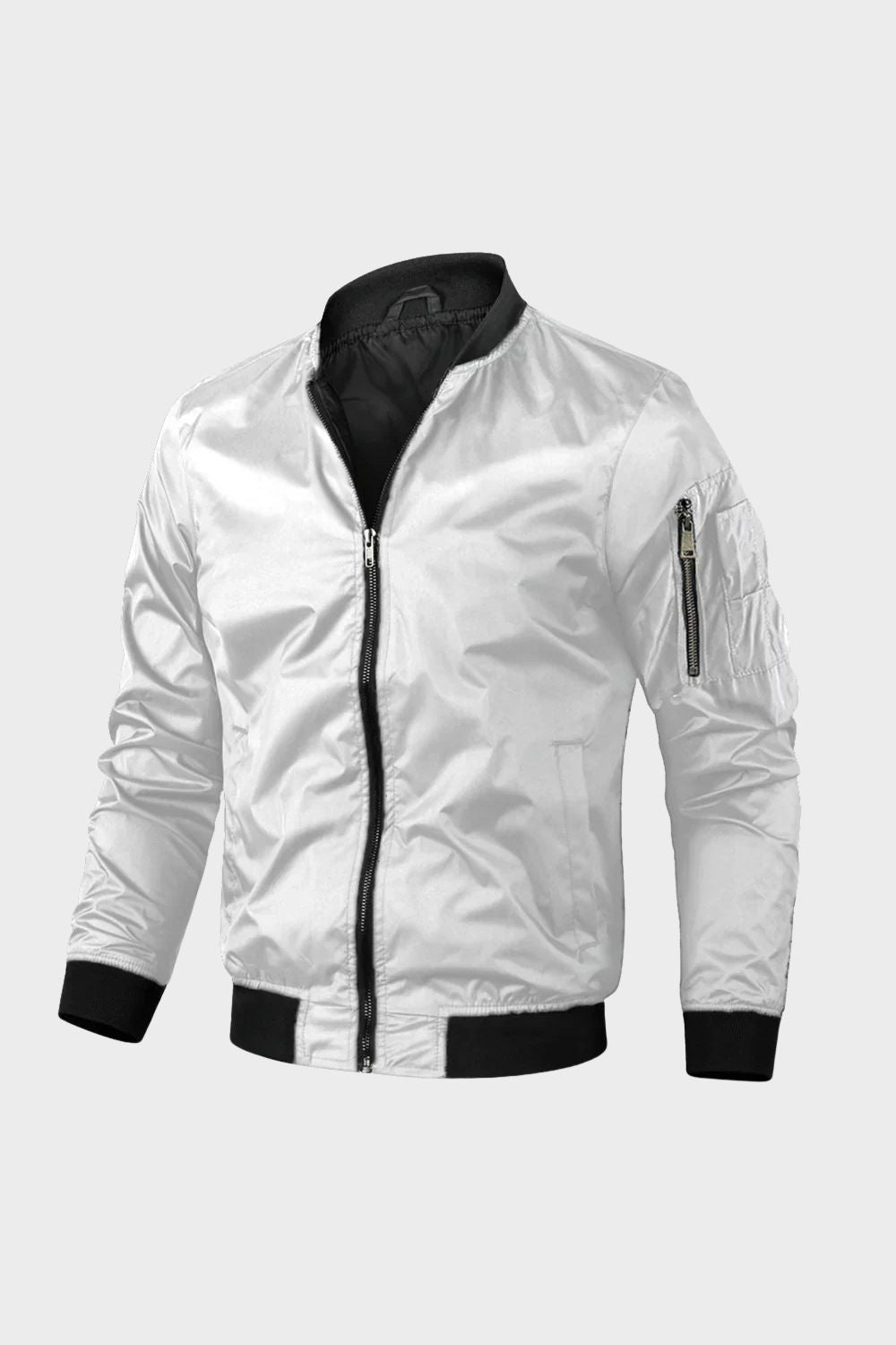 Men's Bomber Jacket with Zip and Stand-Up Collar