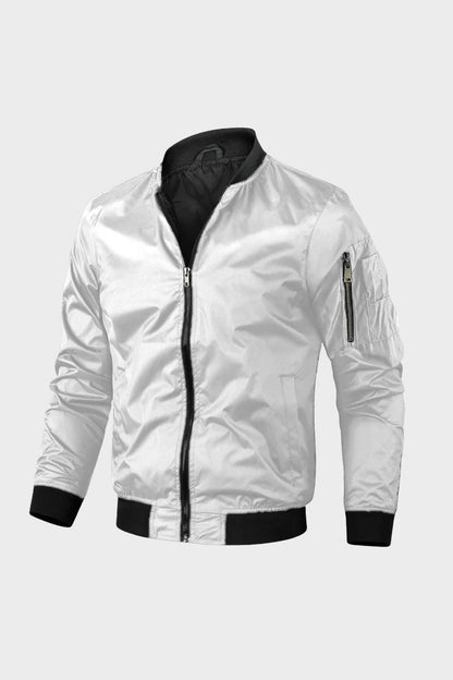 Men's Bomber Jacket with Zip and Stand-Up Collar