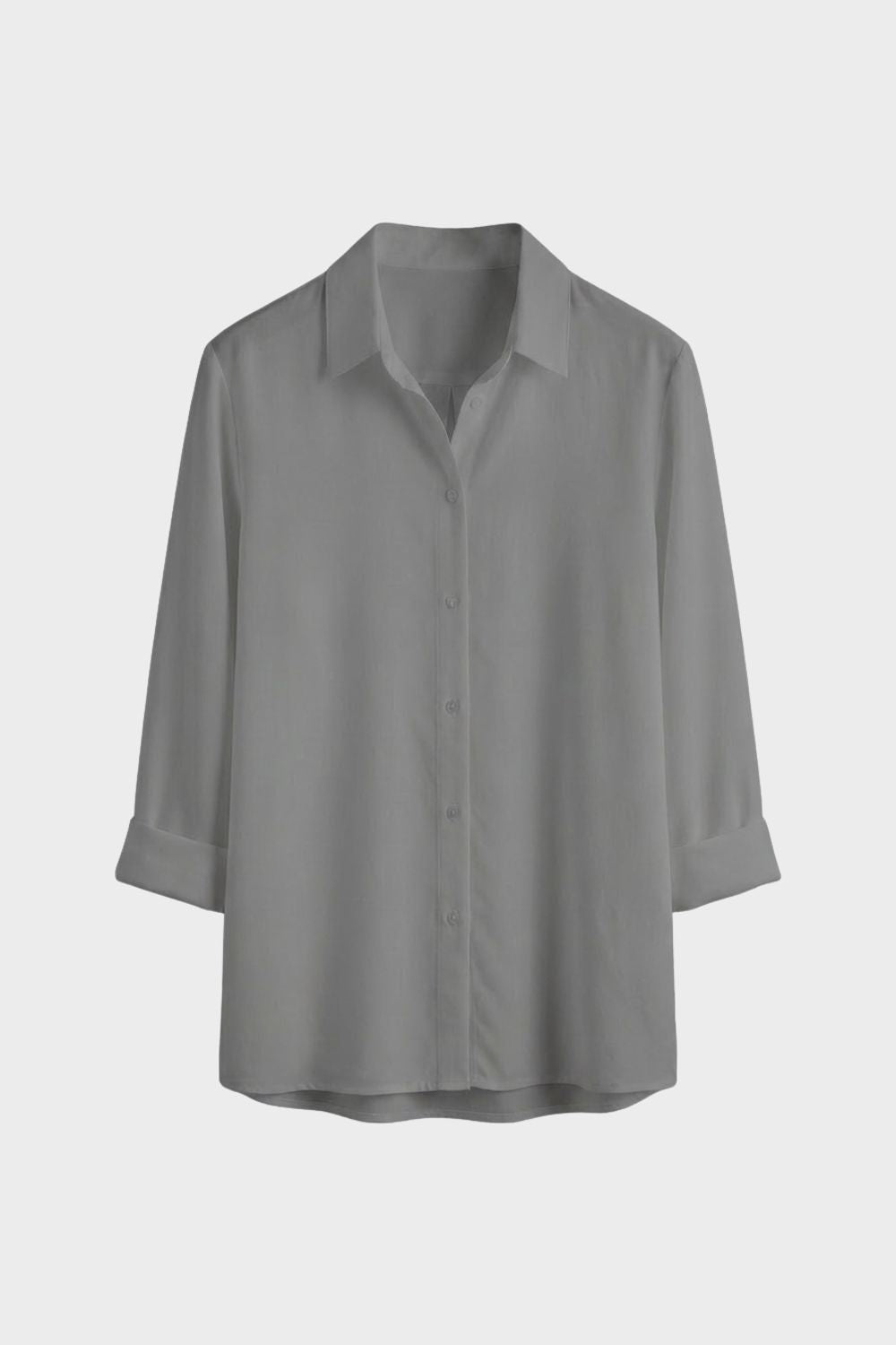 Women's White Long Sleeve Blouse with Collar and Button Placket