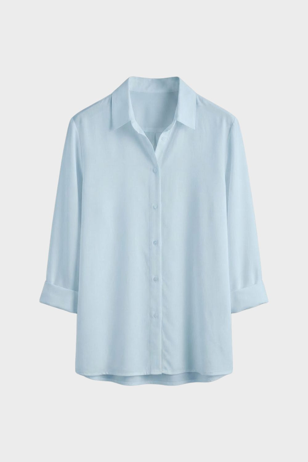 Women's White Long Sleeve Blouse with Collar and Button Placket