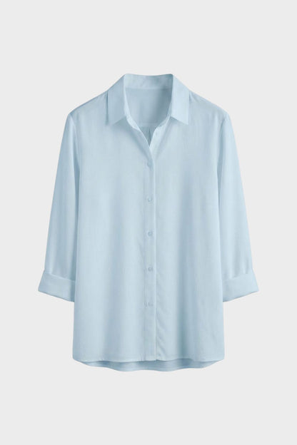 Women's White Long Sleeve Blouse with Collar and Button Placket