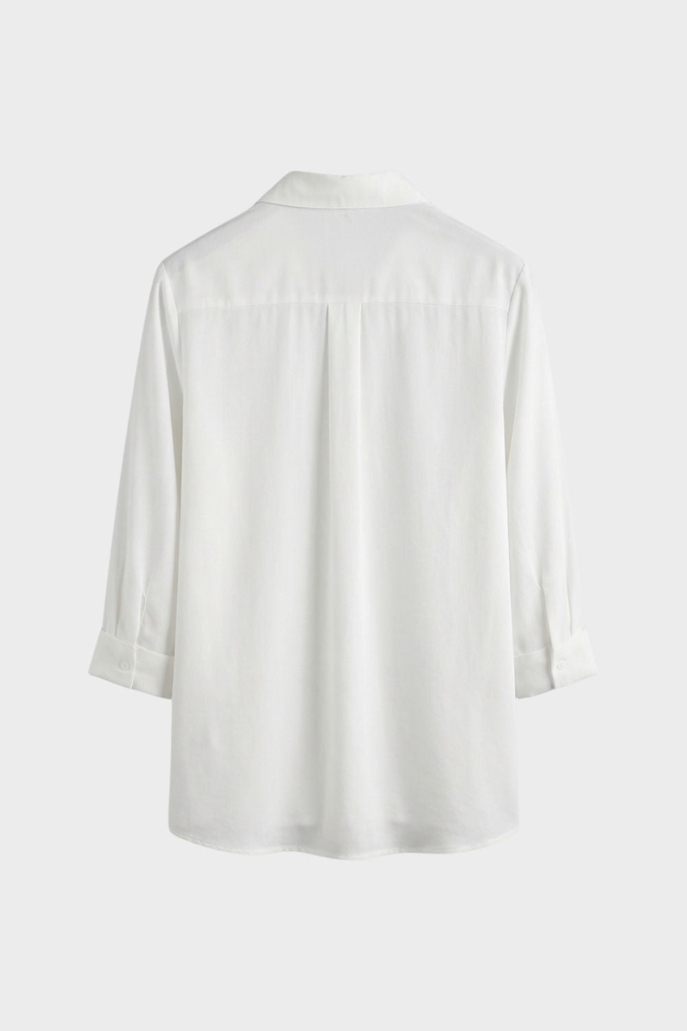 Women's White Long Sleeve Blouse with Collar and Button Placket