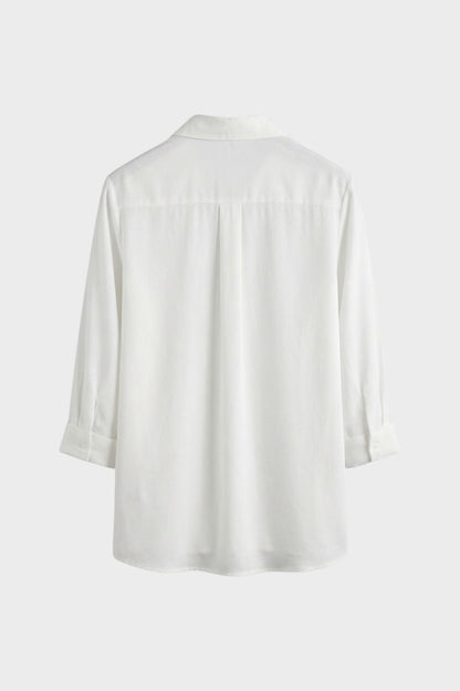 Women's White Long Sleeve Blouse with Collar and Button Placket