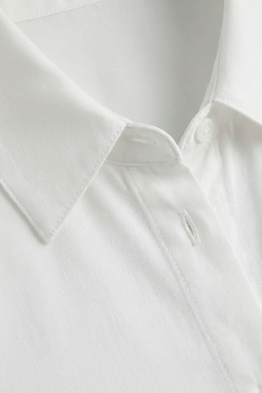 Women's White Long Sleeve Blouse with Collar and Button Placket