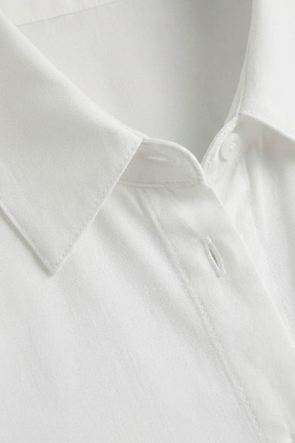 Women's White Long Sleeve Blouse with Collar and Button Placket