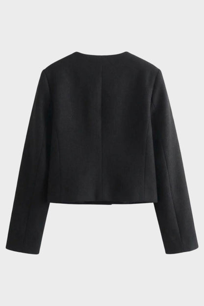 womens cropped button jacket tailored structured short jacket | Camden-London