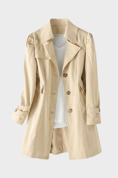 Women's Trench Coat with Notched Collar and Button Placket