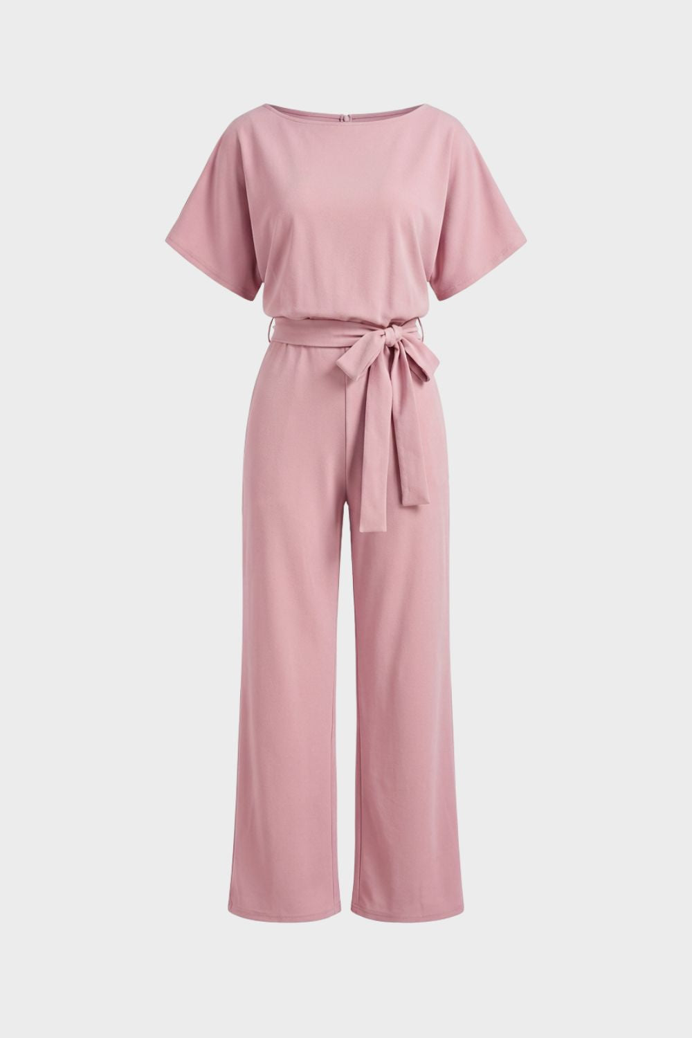 womens belted jumpsuit short sleeve wide leg casual one piece outfit | Camden-London