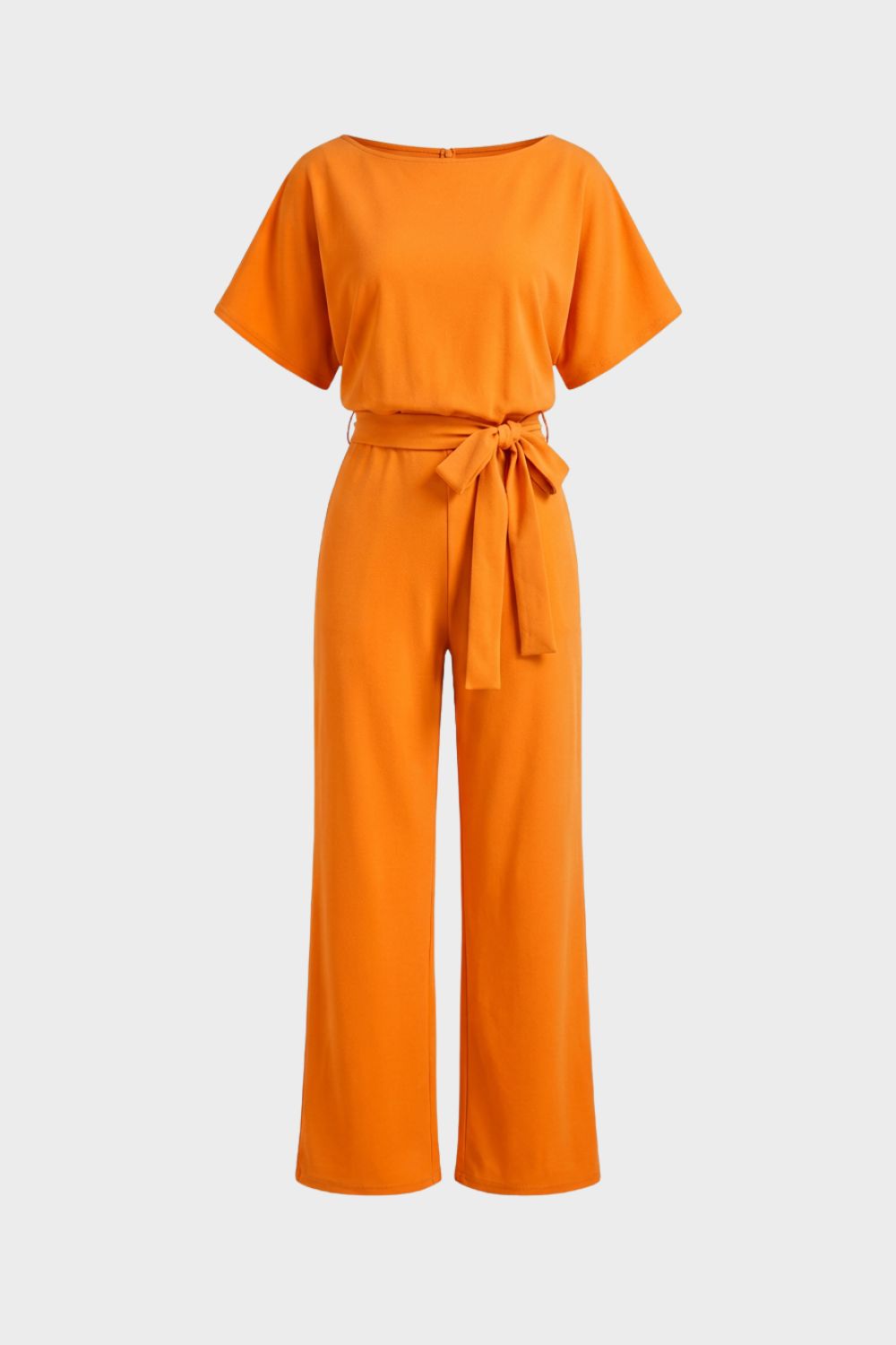 womens belted jumpsuit short sleeve wide leg casual one piece outfit | Camden-London