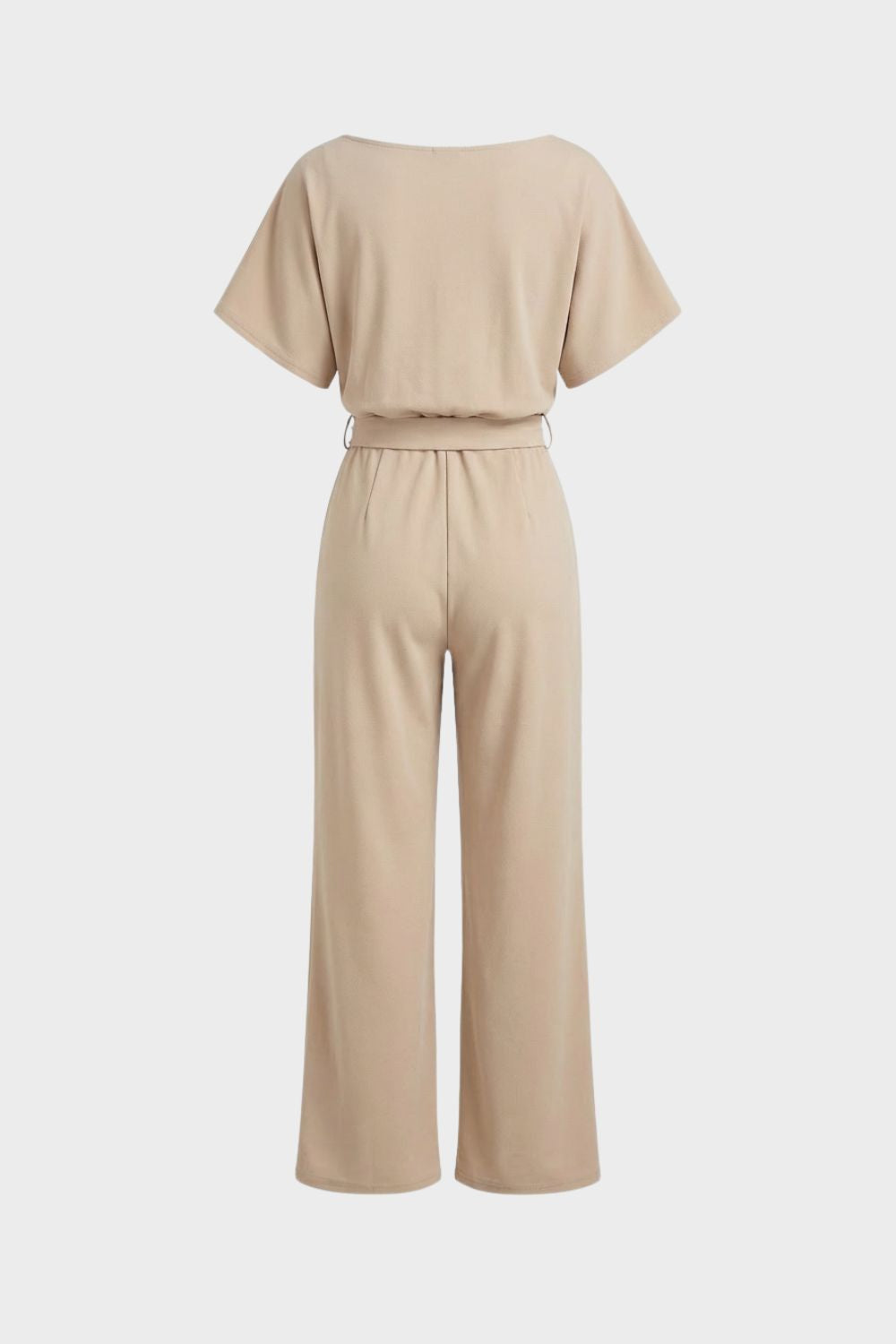 womens belted jumpsuit short sleeve wide leg casual one piece outfit | Camden-London