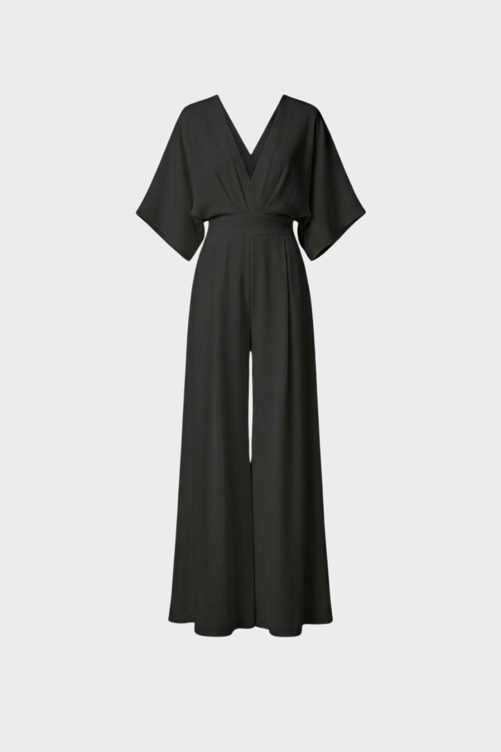 Women's Long Jumpsuit with V-Neck and Wide Leg