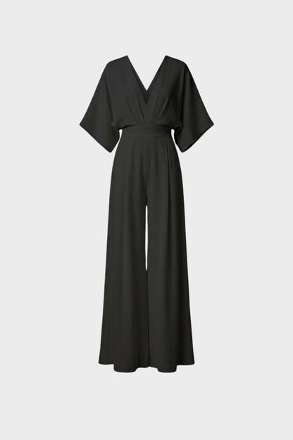 Women's Long Jumpsuit with V-Neck and Wide Leg