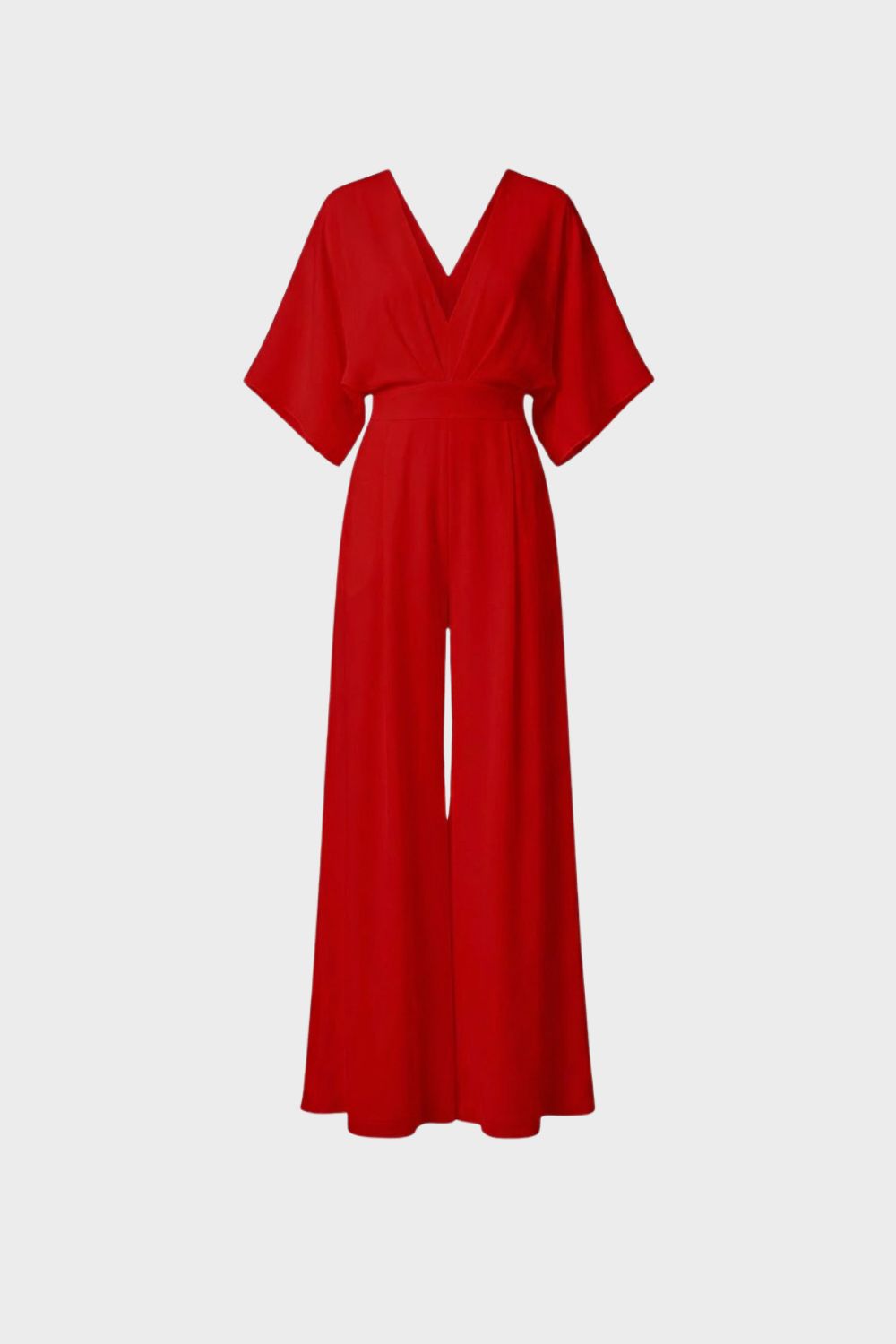 Women's Long Jumpsuit with V-Neck and Wide Leg