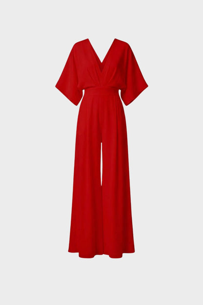 Women's Long Jumpsuit with V-Neck and Wide Leg