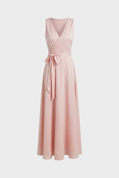 Maxi Dress for Women with V-Neck and Tie Belt