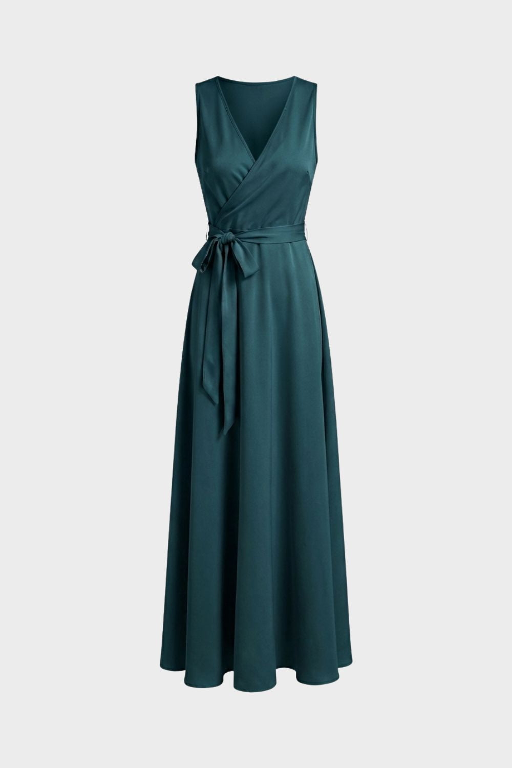 Maxi Dress for Women with V-Neck and Tie Belt