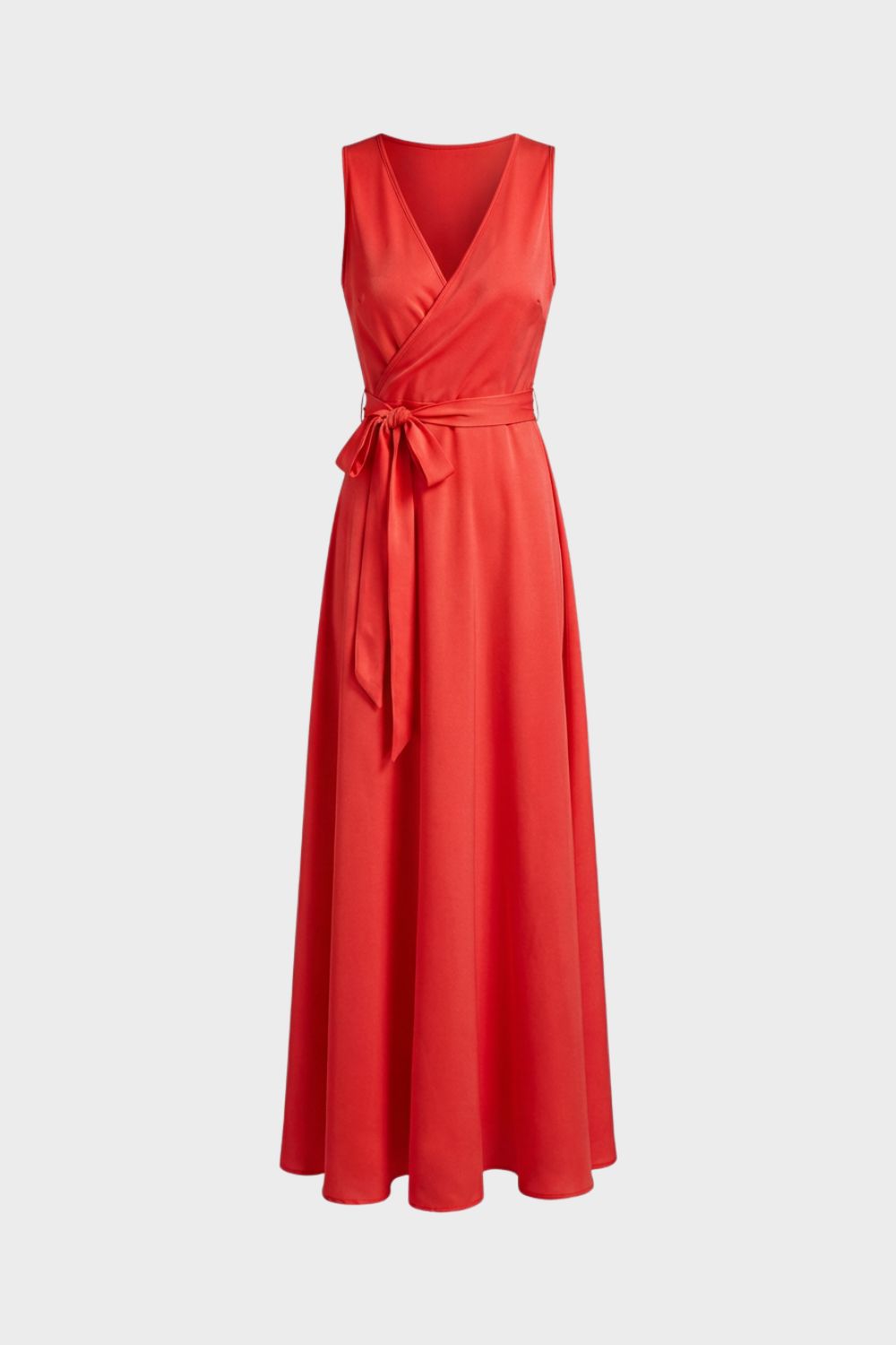 Maxi Dress for Women with V-Neck and Tie Belt
