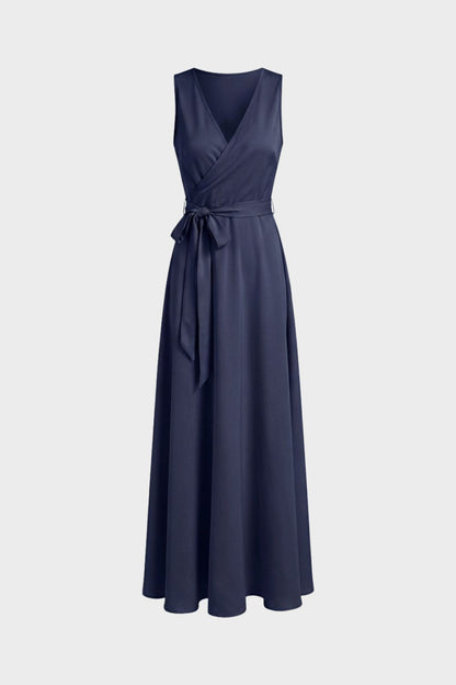 Maxi Dress for Women with V-Neck and Tie Belt