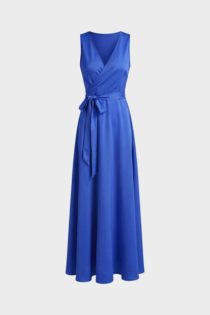 Maxi Dress for Women with V-Neck and Tie Belt