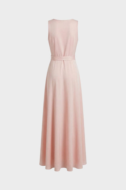 Maxi Dress for Women with V-Neck and Tie Belt