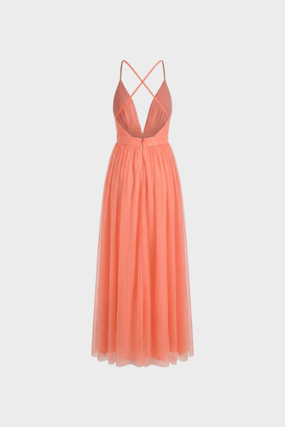 Women's Maxi Dress with V-Neck and Spaghetti Straps