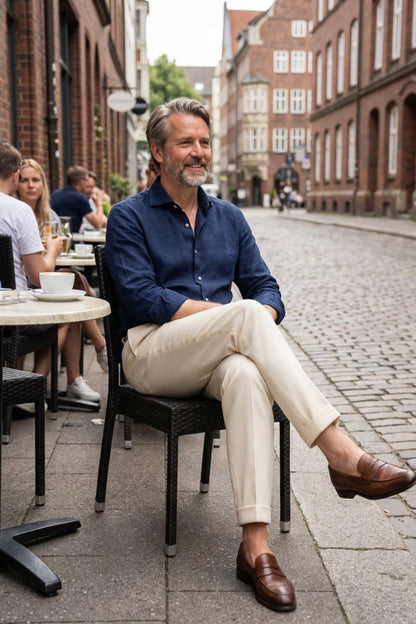 Men's Trousers with Pleats, High Waist, Straight Cut