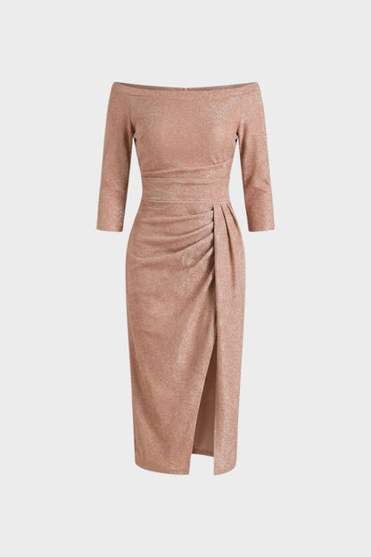 Dress Women Midi Dress with Boat Neck and Draping