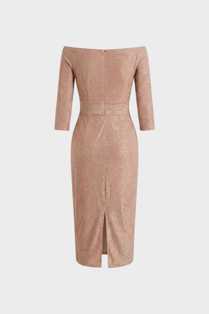 Dress Women Midi Dress with Boat Neck and Draping