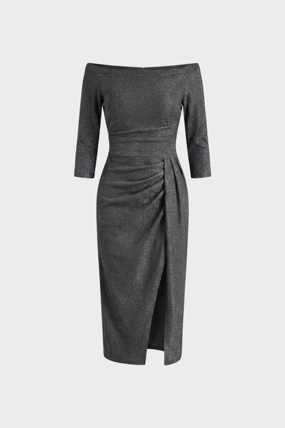 Dress Women Midi Dress with Boat Neck and Draping