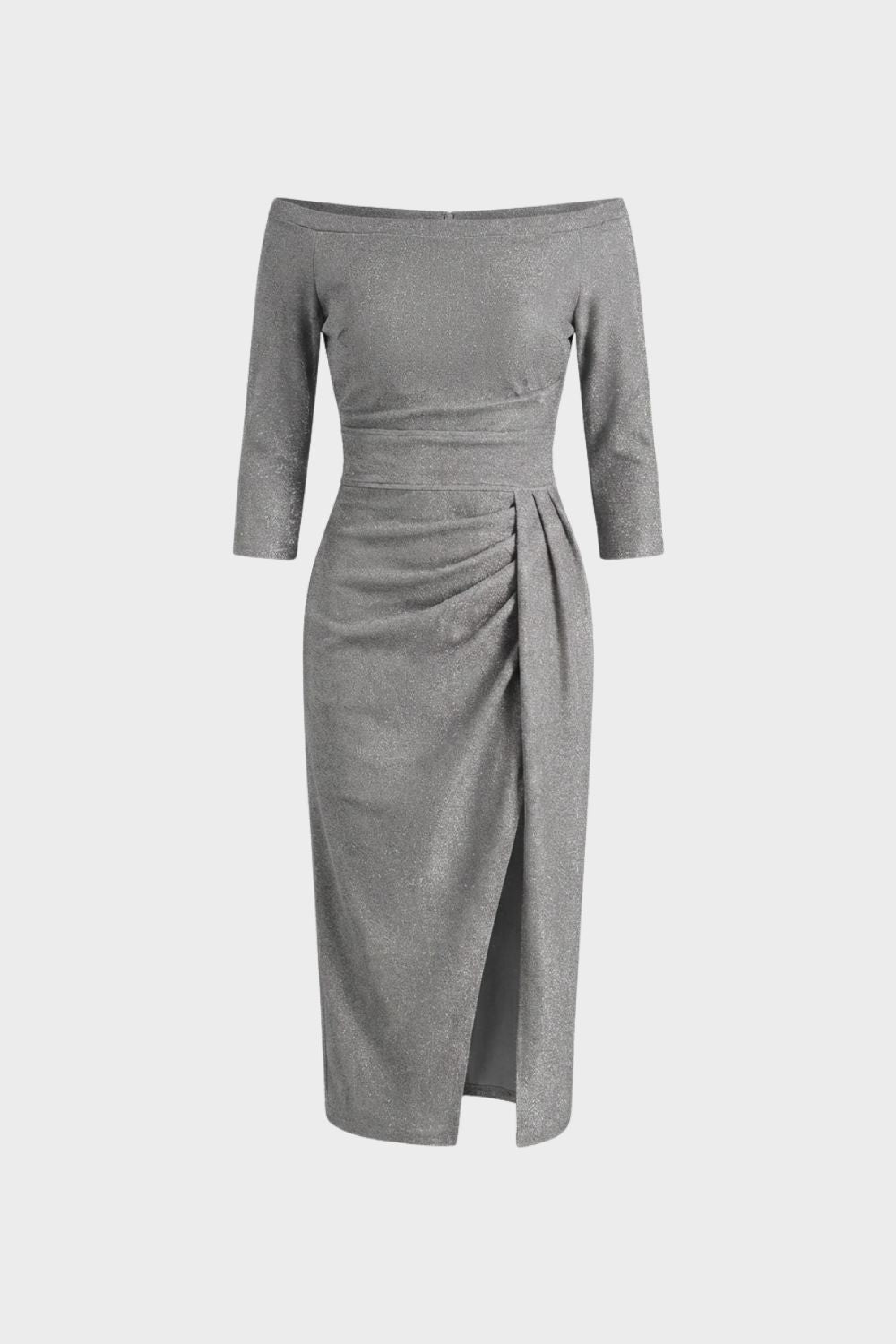 Dress Women Midi Dress with Boat Neck and Draping