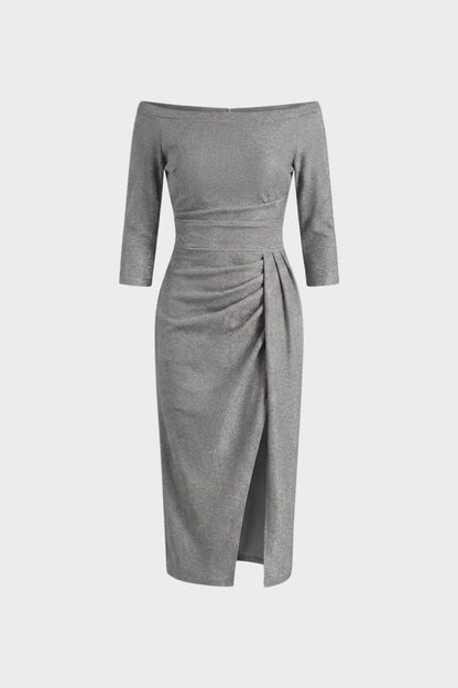 Dress Women Midi Dress with Boat Neck and Draping