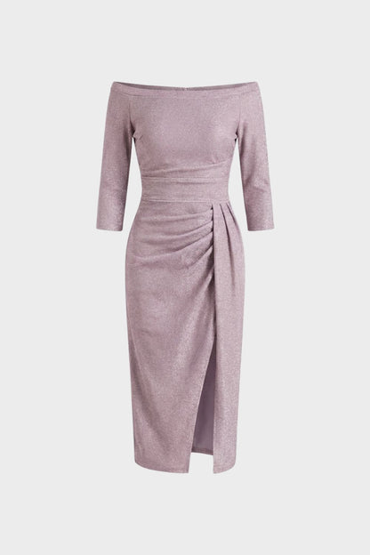 Dress Women Midi Dress with Boat Neck and Draping