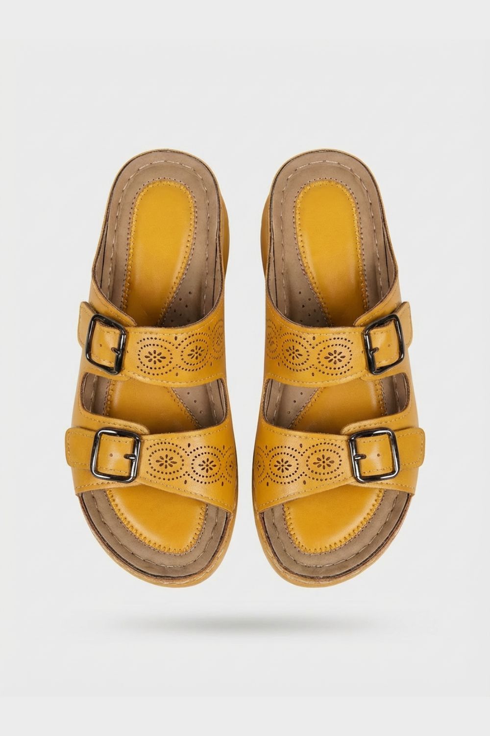 Women's Sandals Slippers with Double Buckle and Cut-Out Pattern