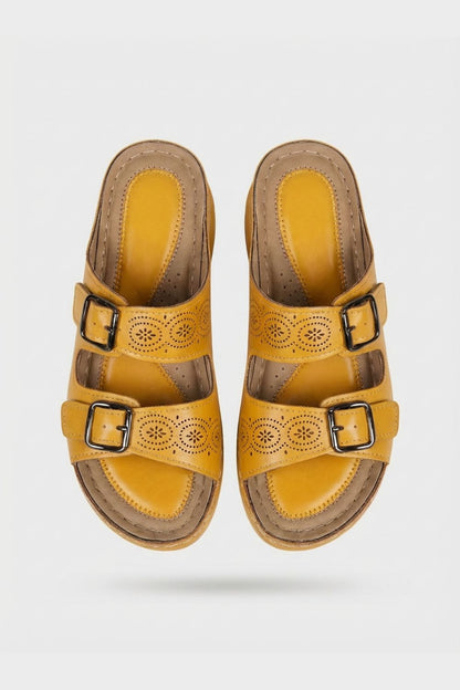 Women's Sandals Slippers with Double Buckle and Cut-Out Pattern