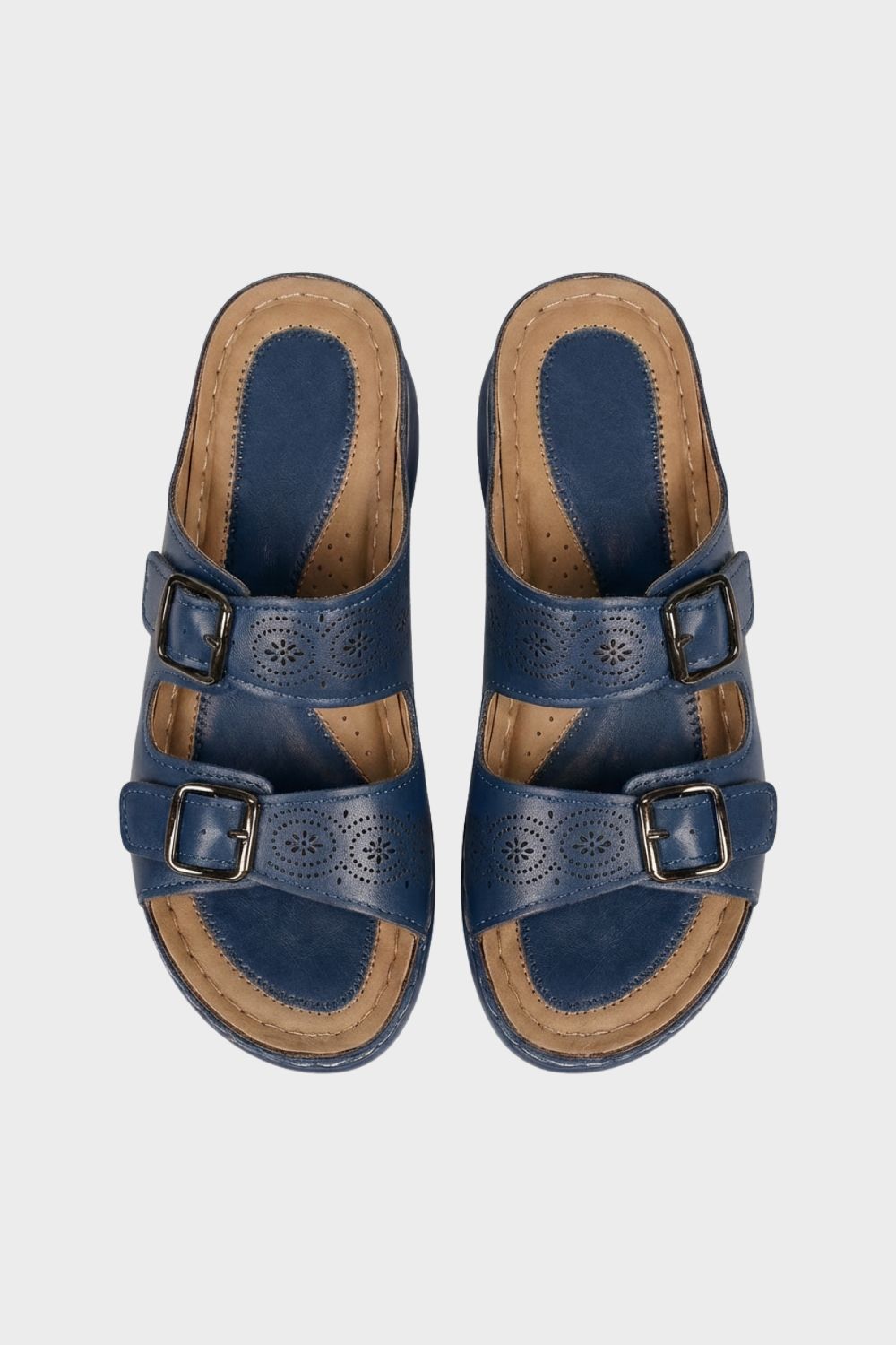 Women's Sandals Slippers with Double Buckle and Cut-Out Pattern