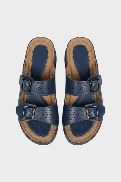 Women's Sandals Slippers with Double Buckle and Cut-Out Pattern