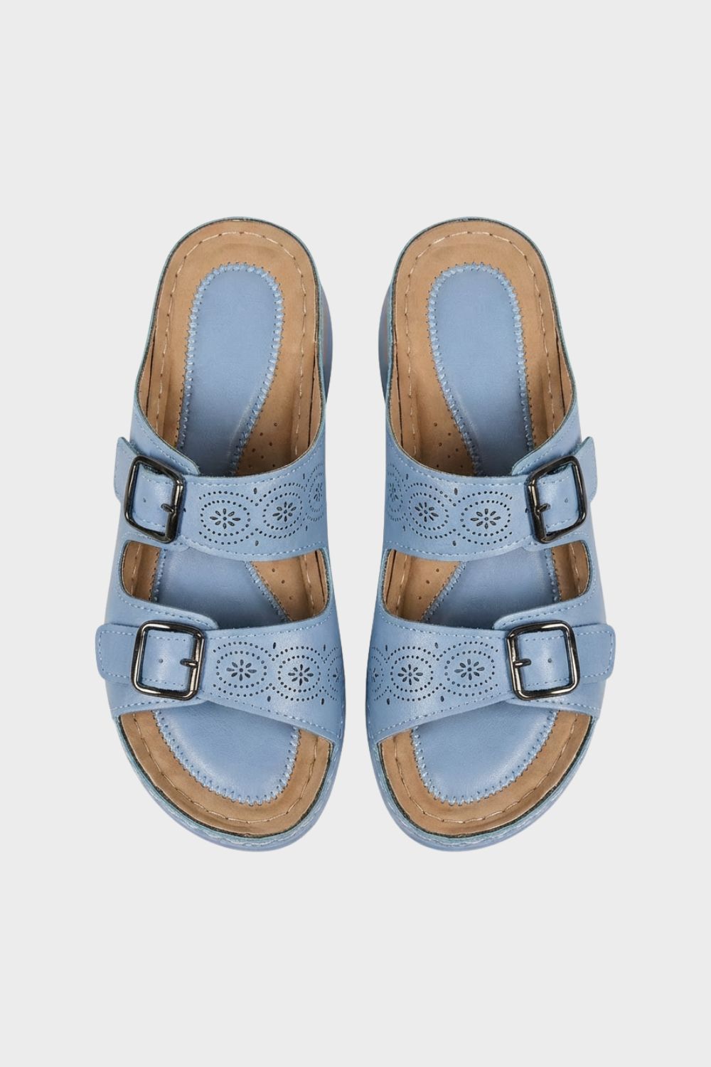Women's Sandals Slippers with Double Buckle and Cut-Out Pattern
