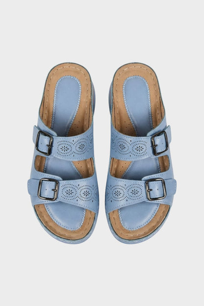 Women's Sandals Slippers with Double Buckle and Cut-Out Pattern