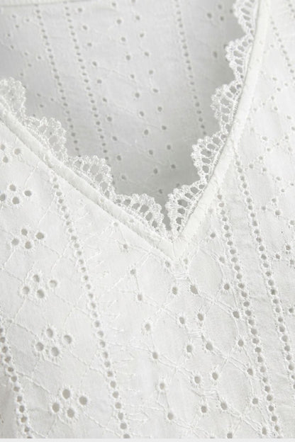 Women's Long Sleeve Blouse with V-Neck and Lace Pattern