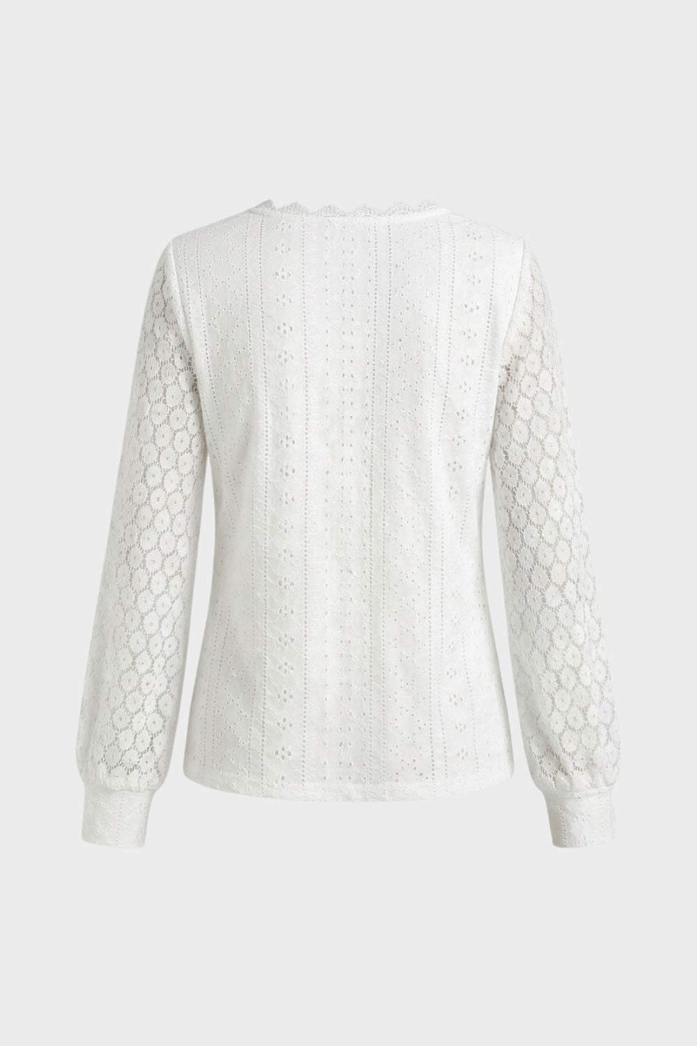 Women's Long Sleeve Blouse with V-Neck and Lace Pattern