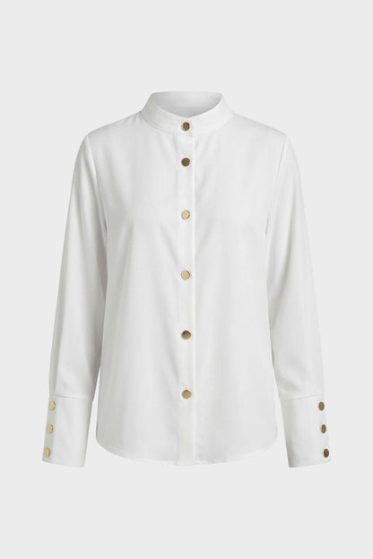 Women's Blouse with Stand-Up Collar and Button Placket, Long Sleeve