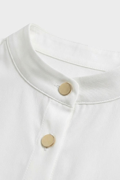 Women's Blouse with Stand-Up Collar and Button Placket, Long Sleeve