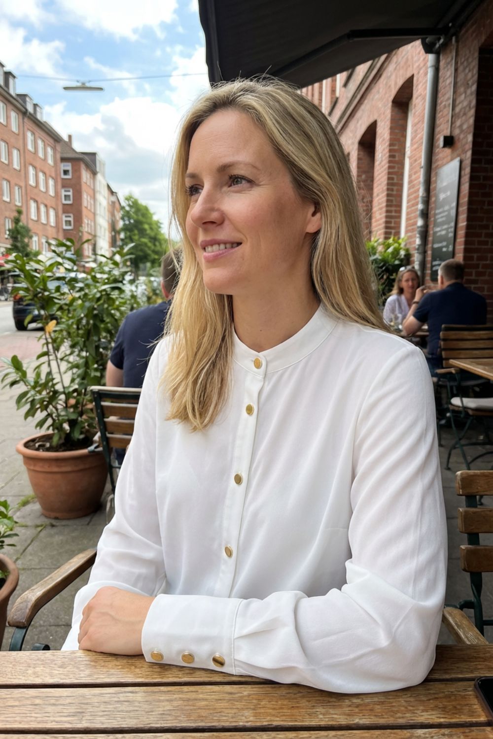 Women's Blouse with Stand-Up Collar and Button Placket, Long Sleeve