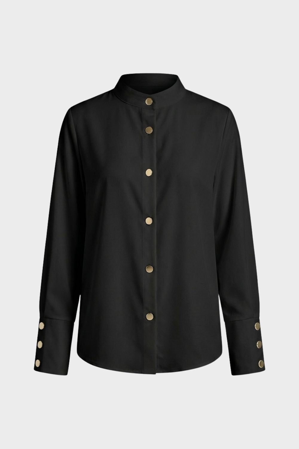 Women's Blouse with Stand-Up Collar and Button Placket, Long Sleeve