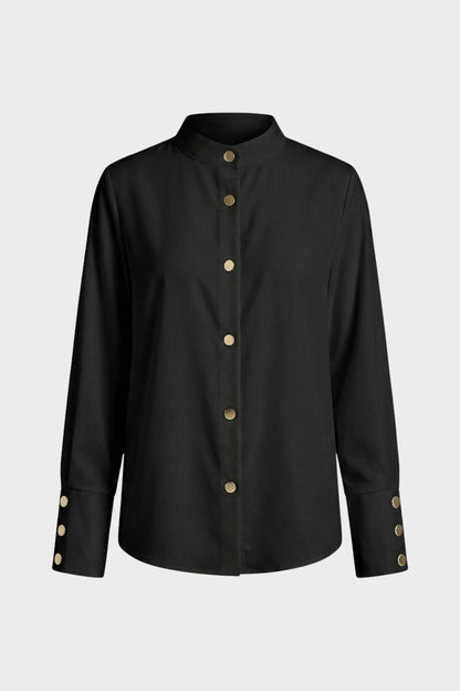Women's Blouse with Stand-Up Collar and Button Placket, Long Sleeve