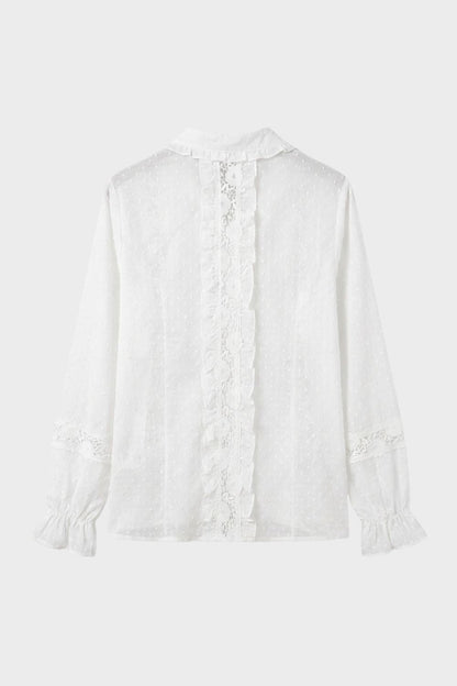 Women's Long Sleeve Blouse with Lace and Ruffles